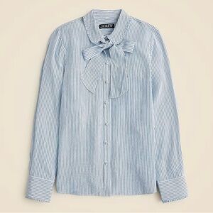 NWT J.Crew Blue Pinstripe Bow-Tie Button-Up Blouse L